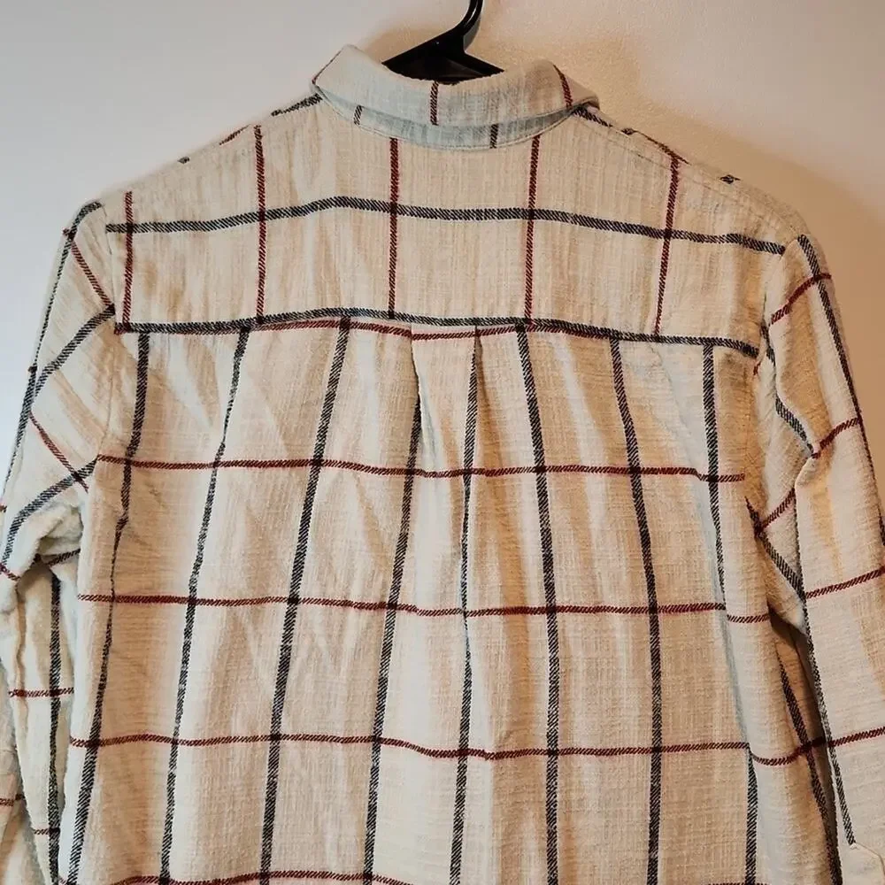 Madewell Flannel Oversized Ex Boyfriend Shirt Plaid Women's Sz XS Cream EUC NICE - Picture 9 of 12